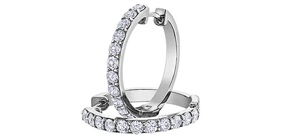 10K White Gold 1.50cttw Diamond Hoop / Huggie Earrings
