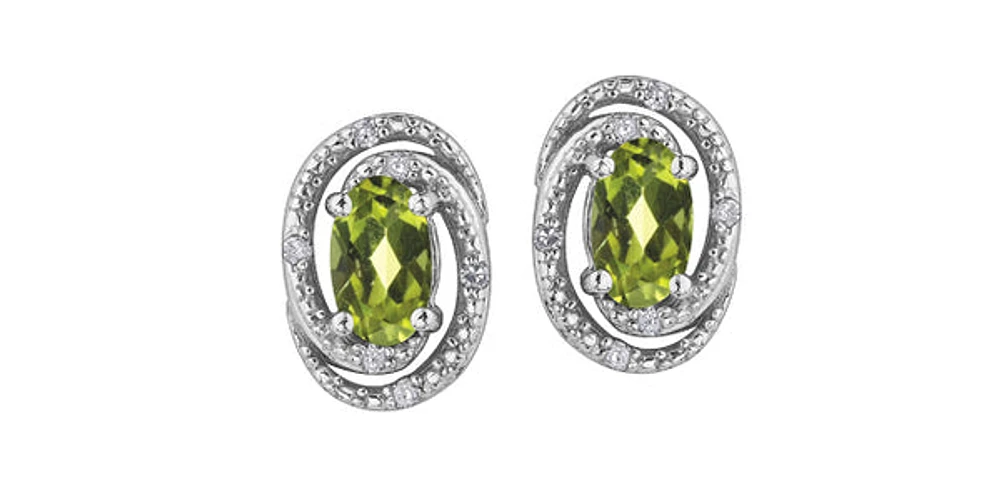 925 Sterling Silver Peridot & Diamond Earrings