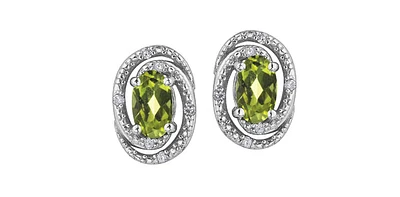 925 Sterling Silver Peridot & Diamond Earrings