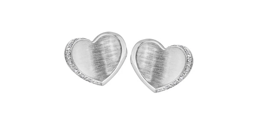 Sterling Silver 0.07cttw Diamond Heart Earrings