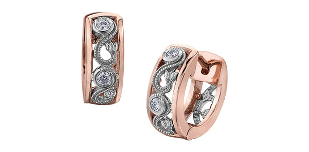 14K White and Rose Gold Shelly Purdy 0.10cttw Diamond Hoop / Huggie Earrings