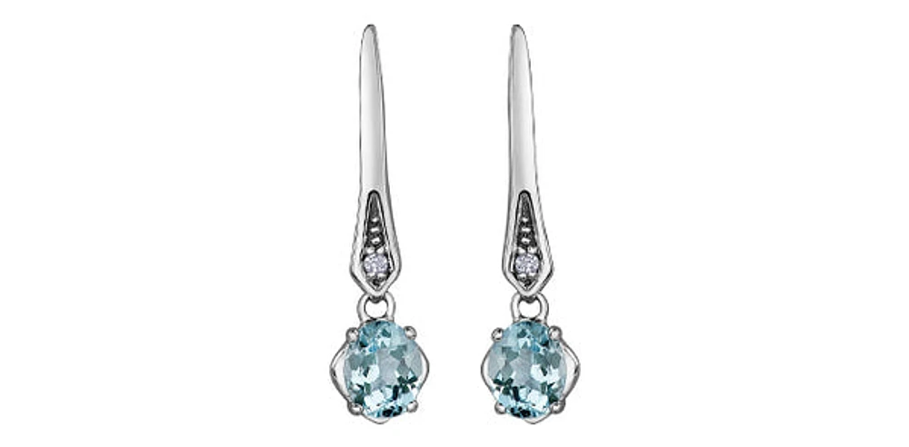 10K White Gold 0.64cttw Aquamarines & 0.012cttw Diamond Dangle / Drop Earrings