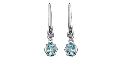 10K White Gold 0.64cttw Aquamarines & 0.012cttw Diamond Dangle / Drop Earrings