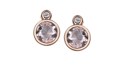 10K White and Rose Gold 0.96cttw Genuine Morganite & 0.02cttw Diamond Stud Earrings