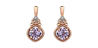10K Rose Gold Pink Amethyst and Diamond Dangle Earrings