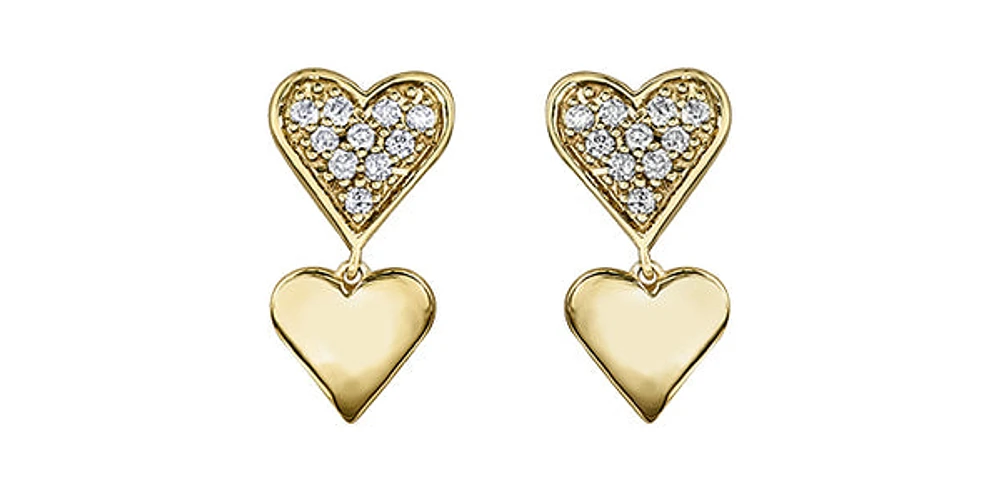 10K Yellow Gold Diamond Heart Earrings 0.10cttw