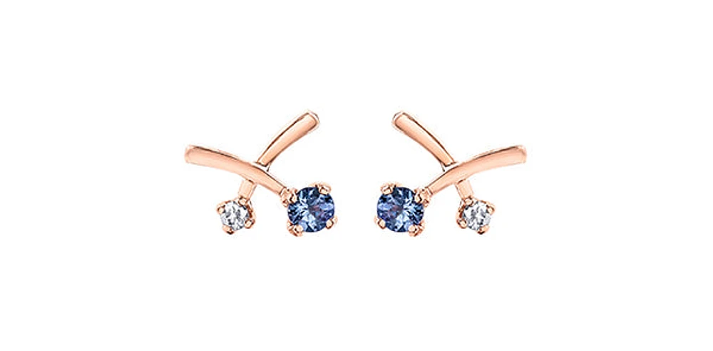 14K White & Rose Gold 0.16cttw Genuine Tanzanite & 0.05cttw Canadian Diamond Earrings