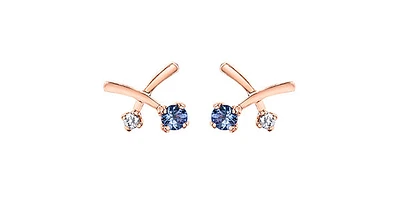 14K White & Rose Gold 0.16cttw Genuine Tanzanite & 0.05cttw Canadian Diamond Earrings