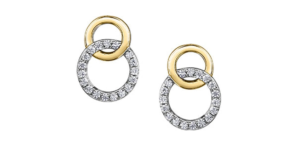 10K Yellow Gold Diamond Infinity / Circle Stud Earrings 0.14cttw