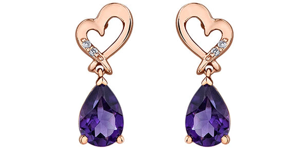 10K Rose Gold Amethyst and Diamond Dangle Earrings