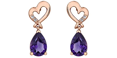 10K Rose Gold Amethyst and Diamond Dangle Earrings