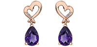 10K Rose Gold Amethyst and Diamond Dangle Earrings
