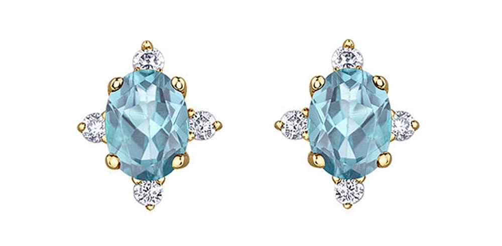 10K Yellow Gold Aquamarine and Diamond Earrings