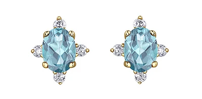 10K Yellow Gold Aquamarine and Diamond Earrings