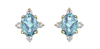 10K Yellow Gold Aquamarine and Diamond Earrings