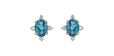 10K Yellow Gold Blue Topaz and Diamond Earrings