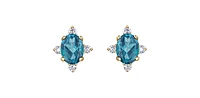 10K Yellow Gold Blue Topaz and Diamond Earrings