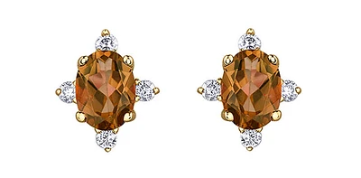 10K Yellow Gold 0.30cttw Citrine and 0.04cttw Diamond Halo Earrings