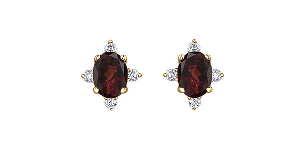 10K Yellow Gold Garnet and Diamond Earrings