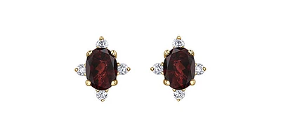 10K Yellow Gold Garnet and Diamond Earrings