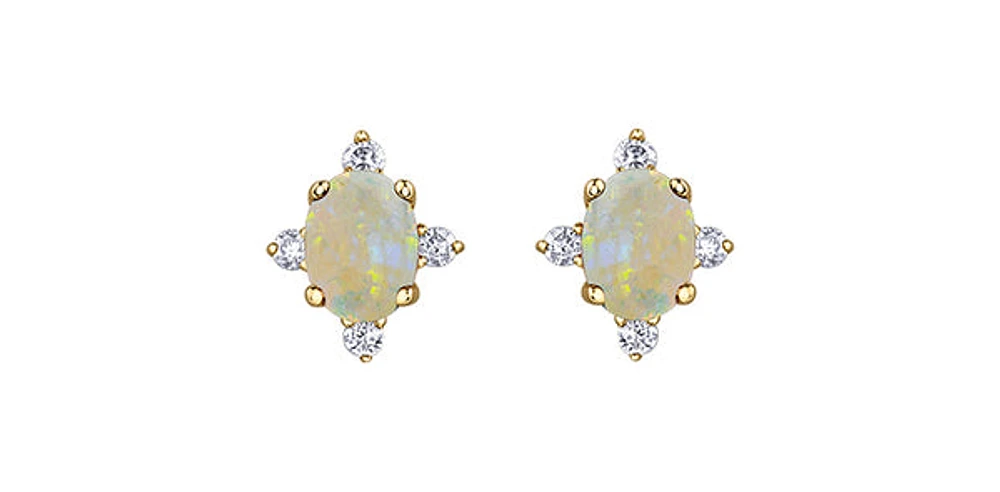10K Gold Opal and Diamond Earrings