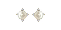 10K Yellow Gold Pearl and Diamond Earrings with Butterfly Backs