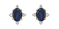 10K Yellow Gold 0.30cttw Genuine Sapphire and 0.04cttw Diamond Stud Earrings
