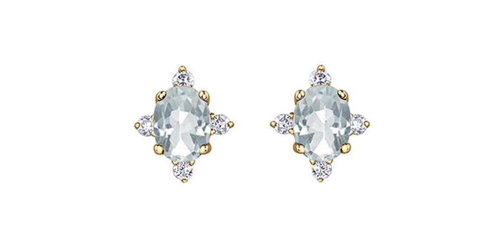 10K Yellow Gold White Topaz and Diamond Earrings