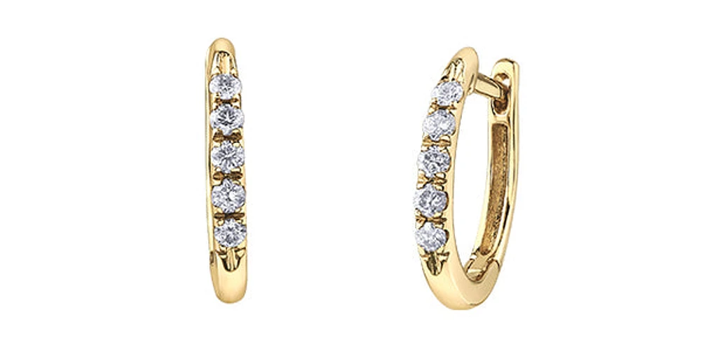 10K Yellow Gold 0.15cttw Diamond Hoop Hinged Huggie Earrings