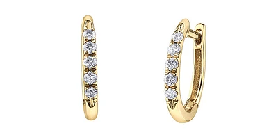 10K Yellow Gold 0.15cttw Diamond Hoop Hinged Huggie Earrings