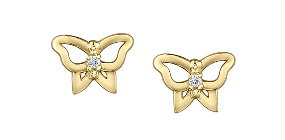 10K Yellow Gold 0.02cttw Diamond Butterfly Stud Earrings