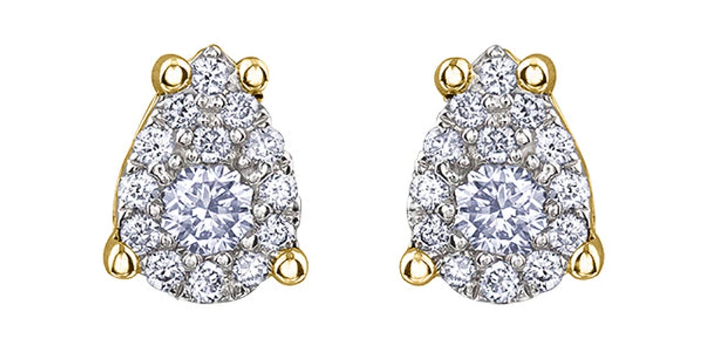 10K Yellow Gold 0.168cttw Diamond Pear Shaped Cluster Stud Earrings