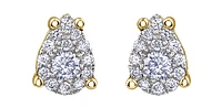 10K Yellow Gold 0.168cttw Diamond Pear Shaped Cluster Stud Earrings