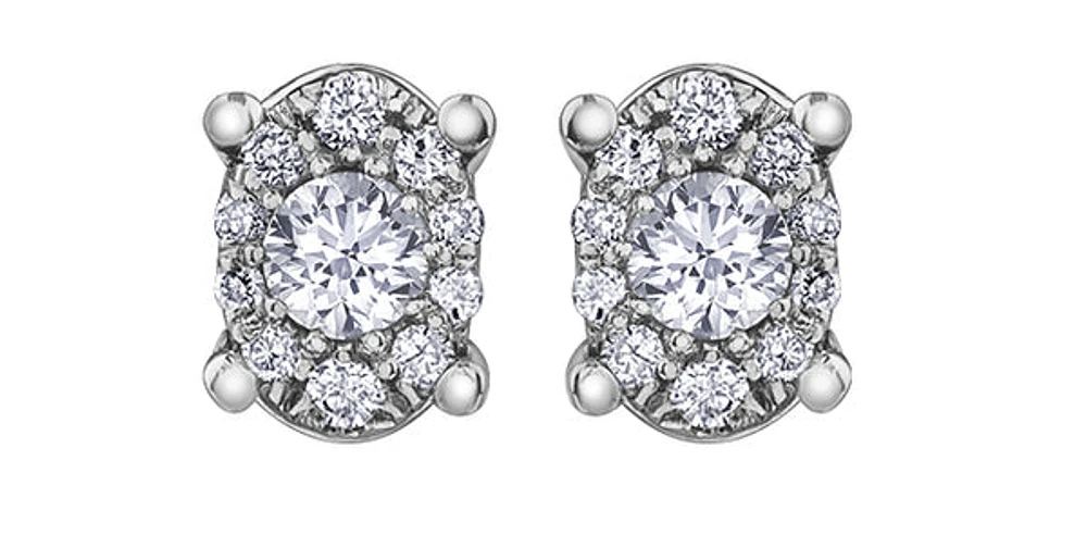 10K White Gold 0.22cttw Diamond Oval Cluster Shaped Stud Earrings