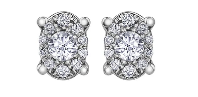 10K White Gold 0.22cttw Diamond Oval Cluster Shaped Stud Earrings