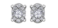 10K White Gold 0.22cttw Diamond Oval Cluster Shaped Stud Earrings