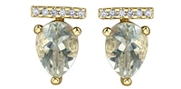 10K Yellow Gold 1.26cttw Green Amethyst (Prasiolite) and 0.048cttw Diamond Stud Earrings