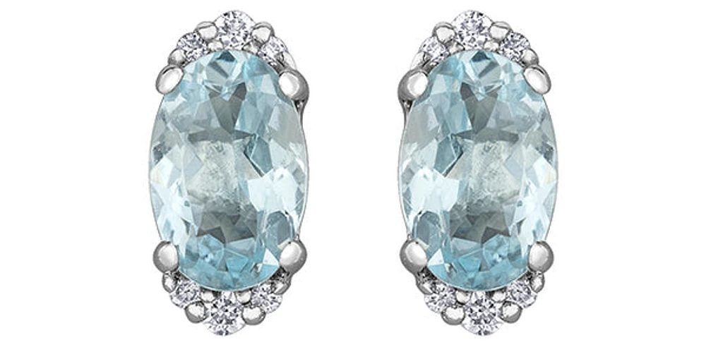 10K White Gold 0.80cttw Aquamarine and 0.05cttw Diamond Earrings with Butterfly Backs