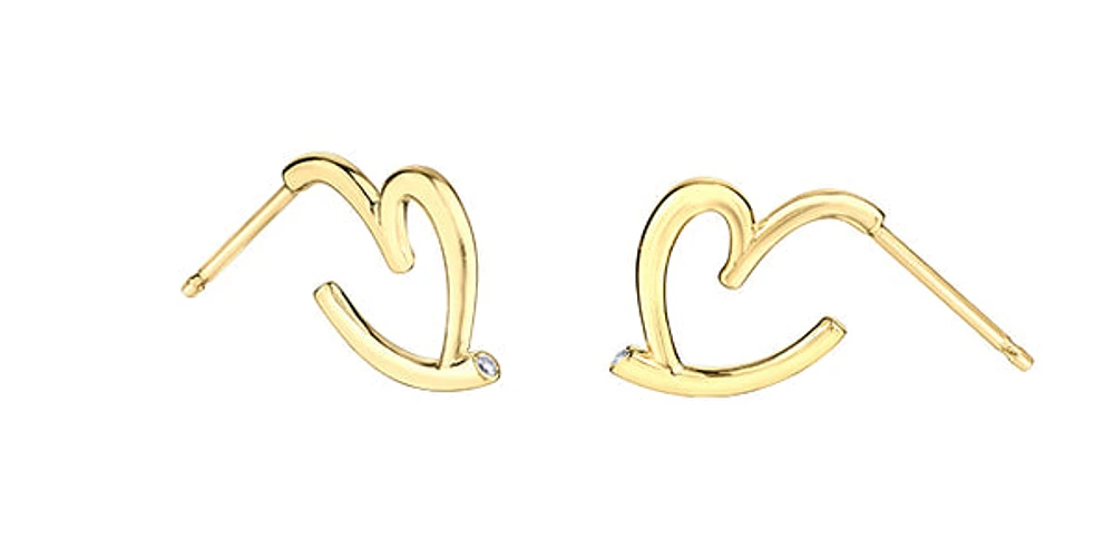10K Yellow Gold Diamond Heart Earrings 0.01cttw