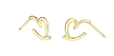 10K Yellow Gold Diamond Heart Earrings 0.01cttw