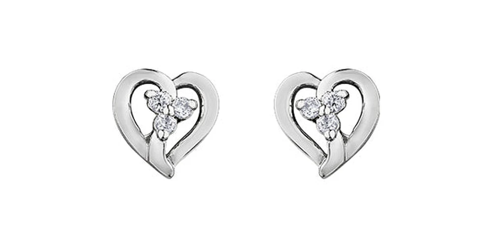 10K White Gold 0.03cttw Diamond Heart Earrings