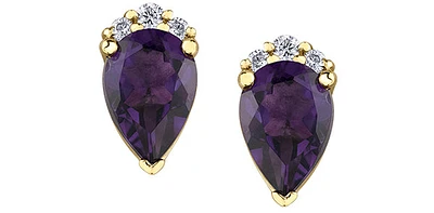 10K Gold Amethyst and Diamond Earrings