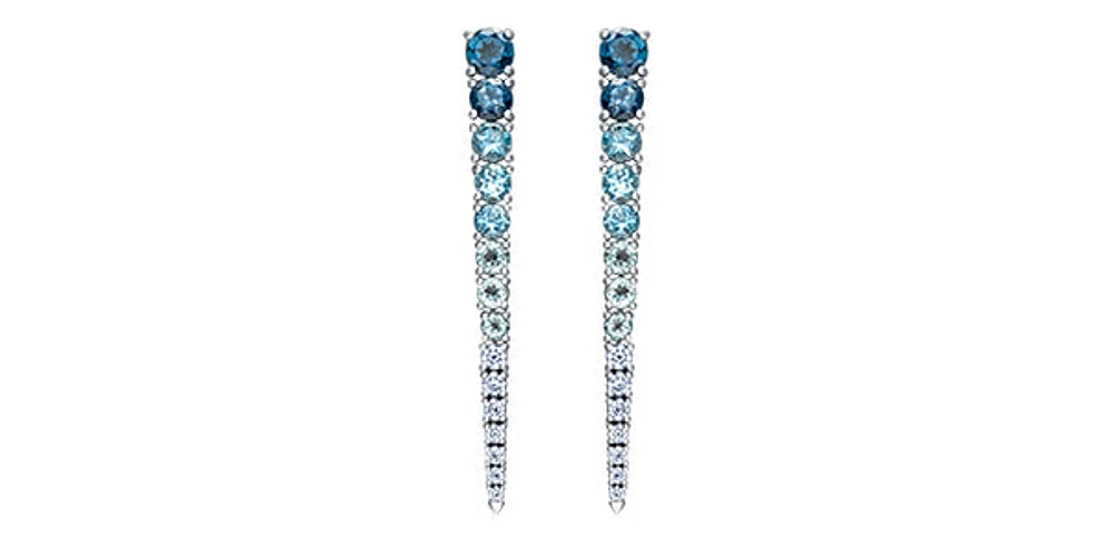 14K White Gold Blue Topaz and Canadian Diamond Dangle Earrings