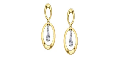 10K Yellow and White 0.15cttw Diamond Dangle Earrings