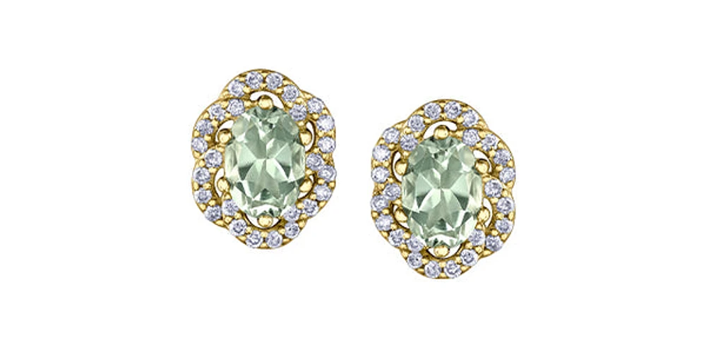 10K Yellow Gold Prasiolite / Green Amethyst and Diamond Earrings