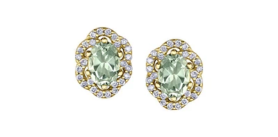 10K Yellow Gold Prasiolite / Green Amethyst and Diamond Earrings