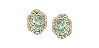 10K Yellow Gold Prasiolite / Green Amethyst and Diamond Earrings