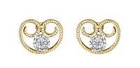 10K Yellow Gold Diamond Filigree Antique Heart Earrings 0.02cttw