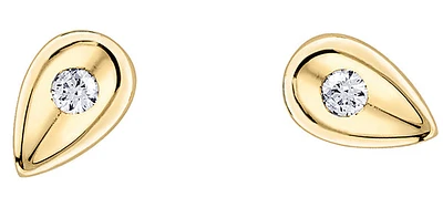 10K Yellow Gold 0.04cttw Round Cut Diamond Stud Leaf Design Earring