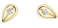 10K Yellow Gold 0.04cttw Round Cut Diamond Stud Leaf Design Earring